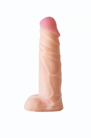 Телесная насадка фаллос с мошонкой и коннектором бля страпон трусиков