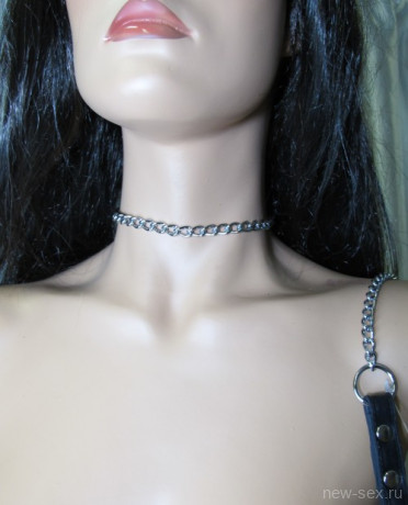 Поводок цепь с петлей из натуральной кожи 90 см