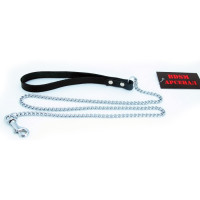 Поводок цепь с петлей из натуральной кожи 90 см