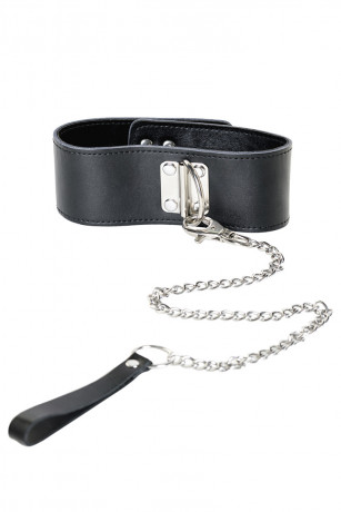 Сексуальный кожаный ошейник и поводок 50 см с замком