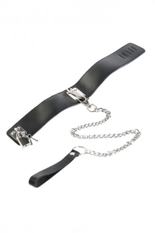 Сексуальный кожаный ошейник и поводок 50 см с замком