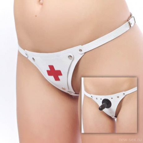 Трусики "медсестра" со штырьком для страпона