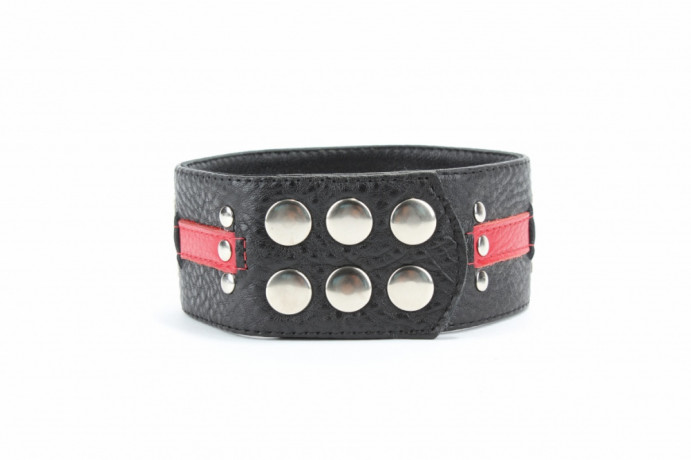 Стильный черно-красный ошейник из качественной мягкой кожи
