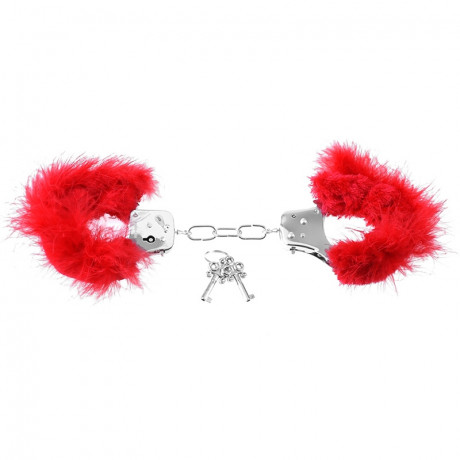 Наручники металлические Feather Love Cuffs с пухом красные