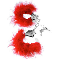 Наручники металлические Feather Love Cuffs с пухом красные