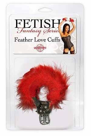 Наручники металлические Feather Love Cuffs с пухом красные