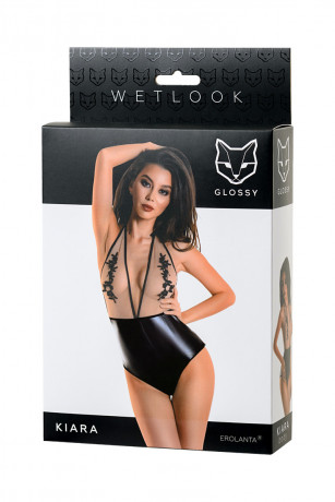 Изящное боди из материала Wetlook и бежевой сетки Glossy Kiara