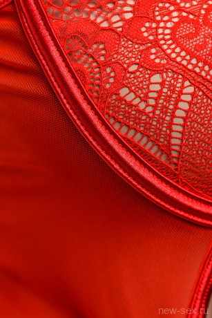 Боди из эластичной сетки и кружева красного цвета с открытой попкой Candy Girl