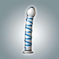 Нереалистичный фаллоимитатор из стекла с рельефной цветной спиралью