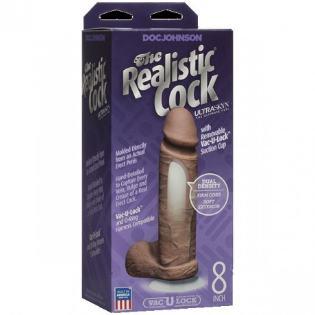 Смуглый фаллоимитатор реалистик на присоске 8 Realistic Cock Vac-U-Lock