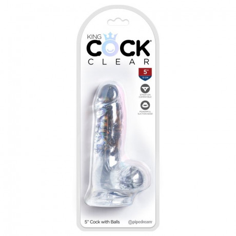 Прозрачный фаллоимитатор с крупной мошонкой на присоске King Cock Clear 5 Cock with Balls