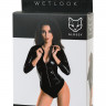 Черное боди из материала Wetlook на молнии Glossy Alessia