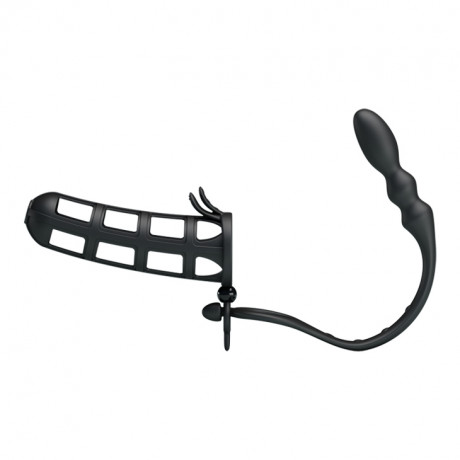 Насадка на пенис с ребристым анальным массажером