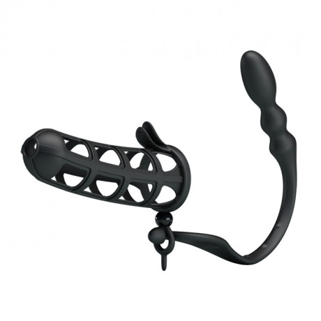 Насадка на пенис с ребристым анальным массажером
