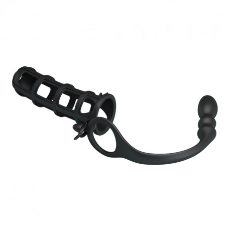 Насадка на пенис с ребристым анальным массажером