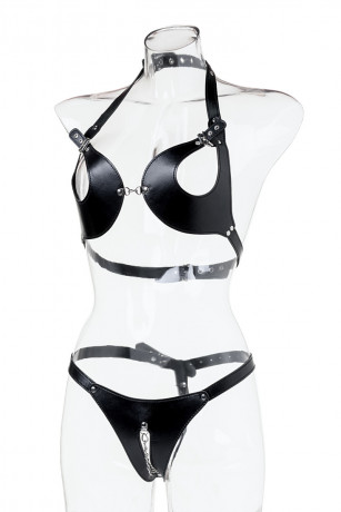 БДСМ бикини черного цвета с цепочками TOYFA Theatre