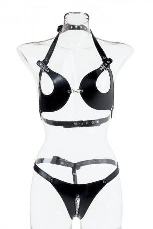 БДСМ бикини черного цвета с цепочками TOYFA Theatre