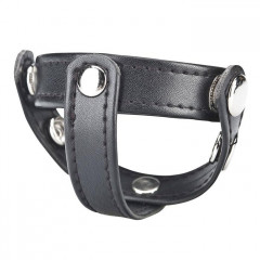 Кольцо на пенис с разделителем мошонки из кожи на клепках T-STYLE COCK RING