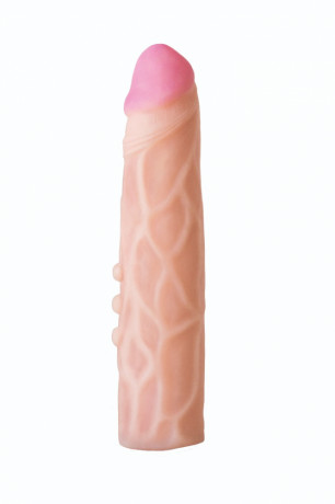 Ребристая насадка телесного цвета на страпон Harness