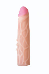 Ребристая насадка телесного цвета на страпон Harness