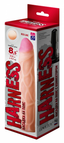 Ребристая насадка телесного цвета на страпон Harness