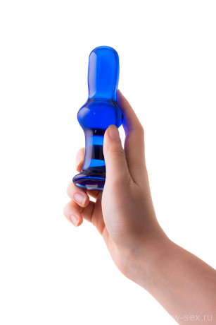 Стеклянная анальная втулка синего цвета Sexus Glass