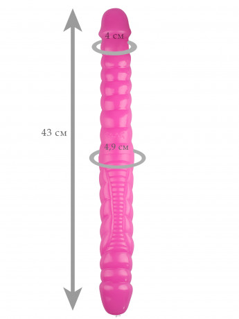 Двухголовый ребристый фаллоимитатор реалистичной формы из эластомера