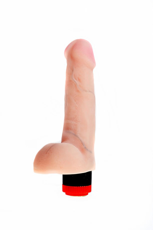 Телесный мультискоростной вибратор из неоскин с мошонкой ART-Style 7
