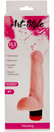 Телесный мультискоростной вибратор из неоскин с мошонкой ART-Style 7