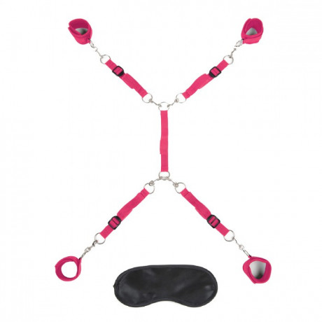 Две черные пары наручников с креплением под матрас