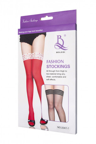 Черные чулки в сетку с резинкой полосами Beileisi