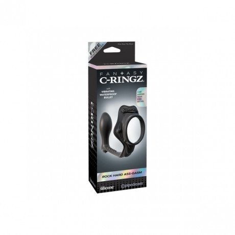 Эрекционное кольцо с анальным виброплагом Rock Hard Ass-Gasm C-Ringz