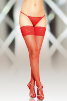 Красные чулки в сетку с кружевной резинкой