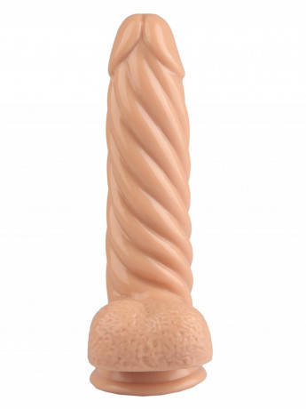 Фаллоимитатор необычной формы со спиральным рельефом и присоской