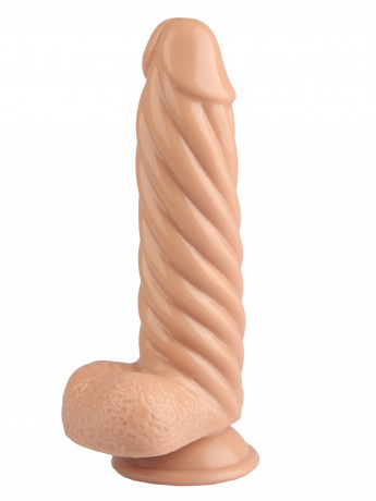 Фаллоимитатор необычной формы со спиральным рельефом и присоской