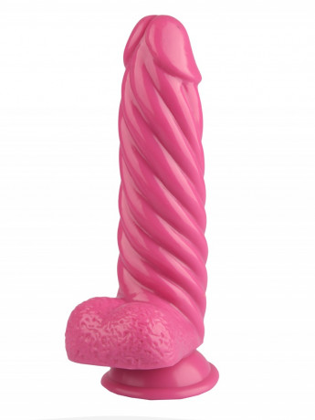 Фаллоимитатор необычной формы со спиральным рельефом и присоской