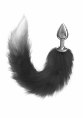 Серебристая анальная пробка с пушистым черным хвостиком Diamond Starlit