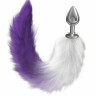 Серебристая анальная пробка с пушистым хвостом фиолетового цвета Diamond Galaxy Purple