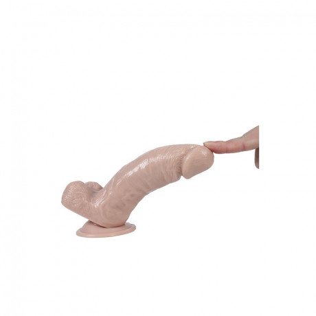 Силиконовый фаллоимитатор с мошонкой на присоске с упругими венами REAL