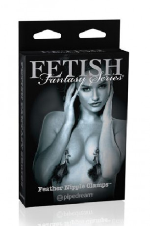 Черные зажимы на соски с украшением из меха