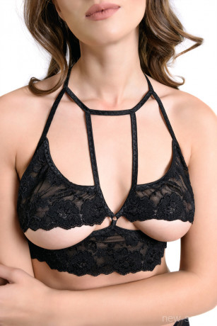 Черный эротический бралетт с открытым нижним кливиджем Ellen
