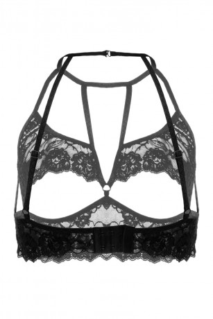 Черный эротический бралетт с открытым нижним кливиджем Ellen