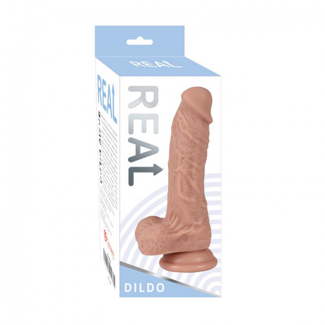 Силиконовый фаллоимитатор с мошонкой на присоске REAL