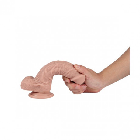 Силиконовый фаллоимитатор с мошонкой на присоске REAL