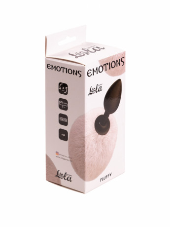 Силиконовая черная анальная пробка с круглым меховым хвостиком Emotions Fluffy