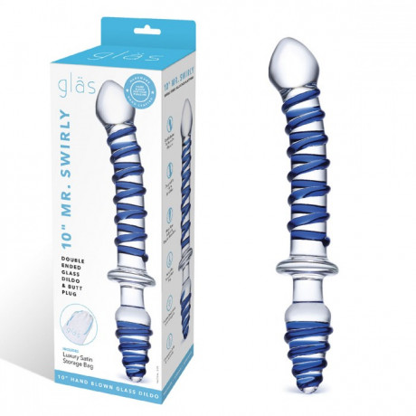 Двойной дилдо с анальной пробкой из стекла Mr. Swirly Dildo