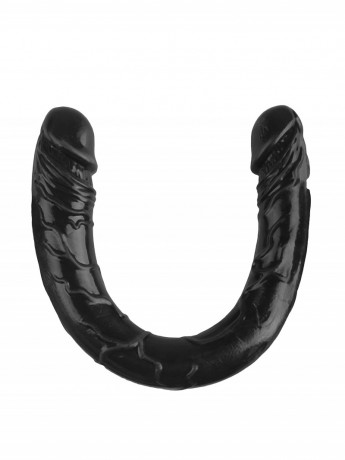 Реалистичный черный двухголовый фаллоимитатор из эластомера