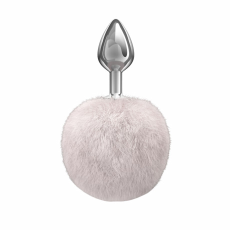 Анальная серебристая пробка с меховым заячьим хвостиком Diamond Twinkle