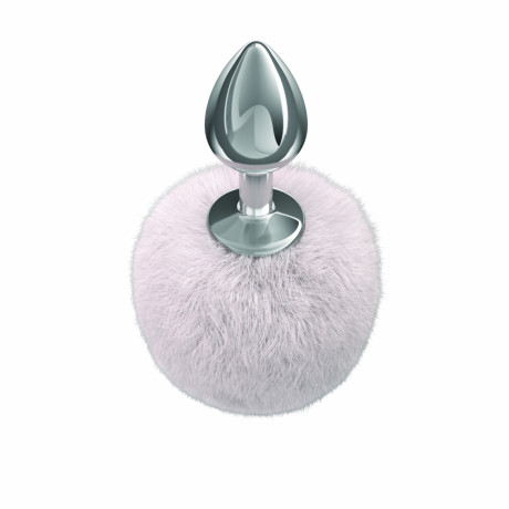 Анальная серебристая пробка с меховым заячьим хвостиком Diamond Twinkle