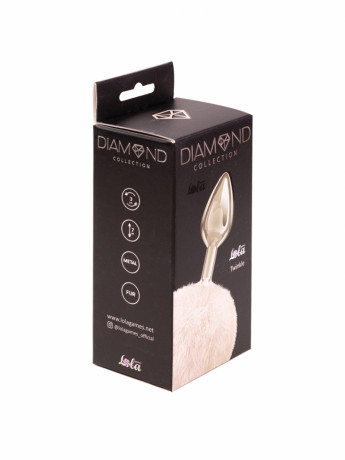 Анальная серебристая пробка с меховым заячьим хвостиком Diamond Twinkle